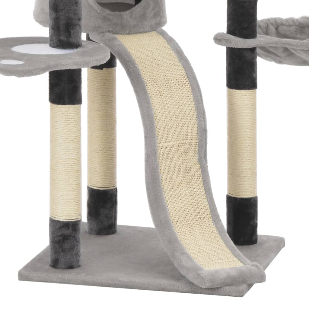 Albero per Gatti con Pali Tiragraffi in Sisal Grigio 145 cm
