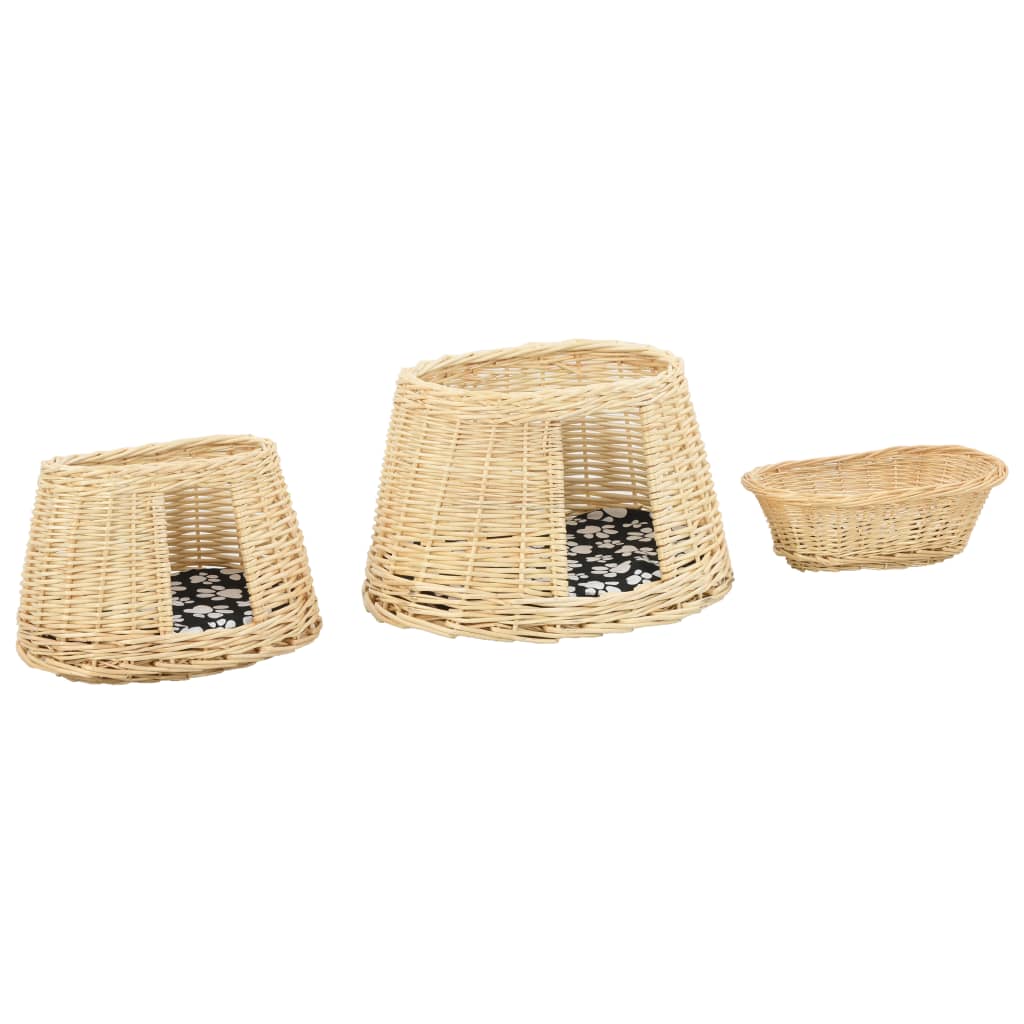 Set Ceste per Gatti con Cuscini 3 pz 47x34x60 cm Salice Naturale