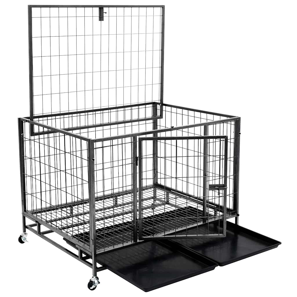 Gabbia per Cani Robusta con Ruote in Acciaio 98x72x77 cm