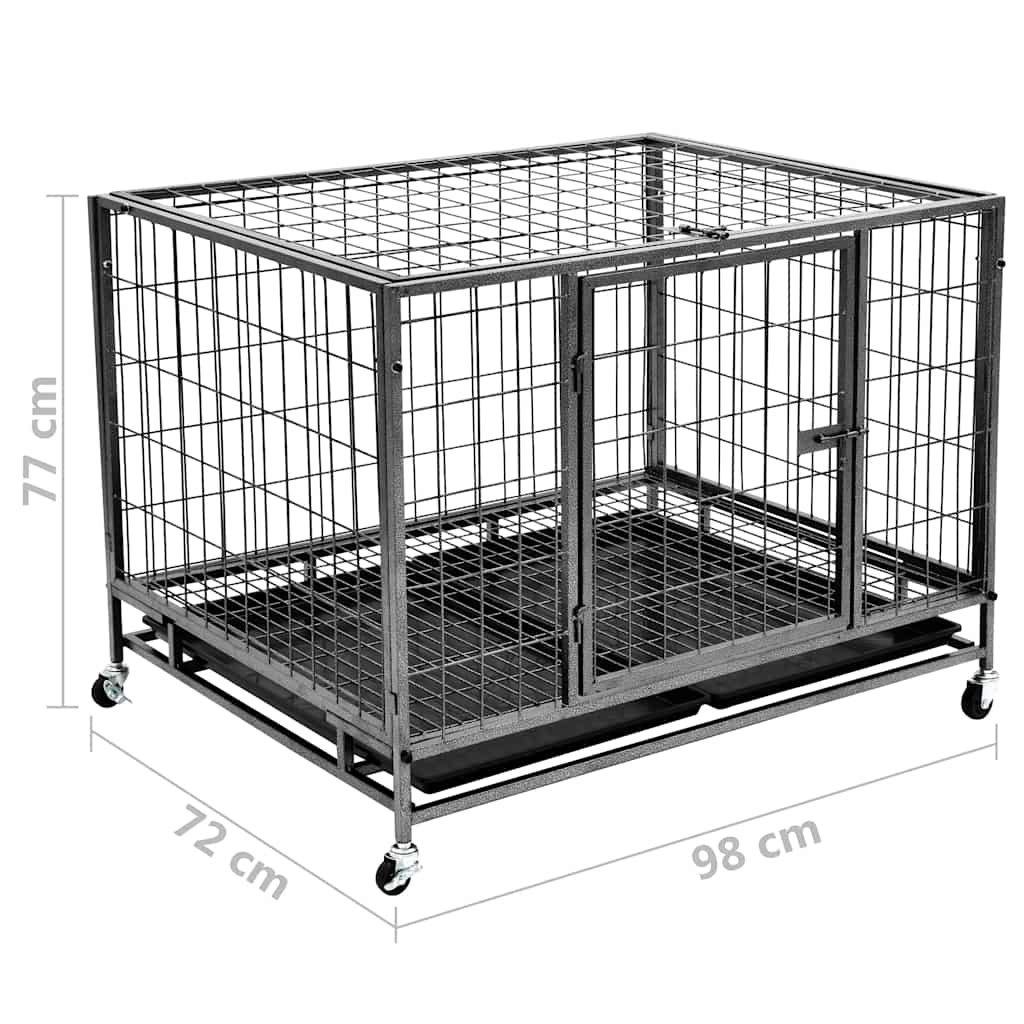 Gabbia per Cani Robusta con Ruote in Acciaio 98x72x77 cm