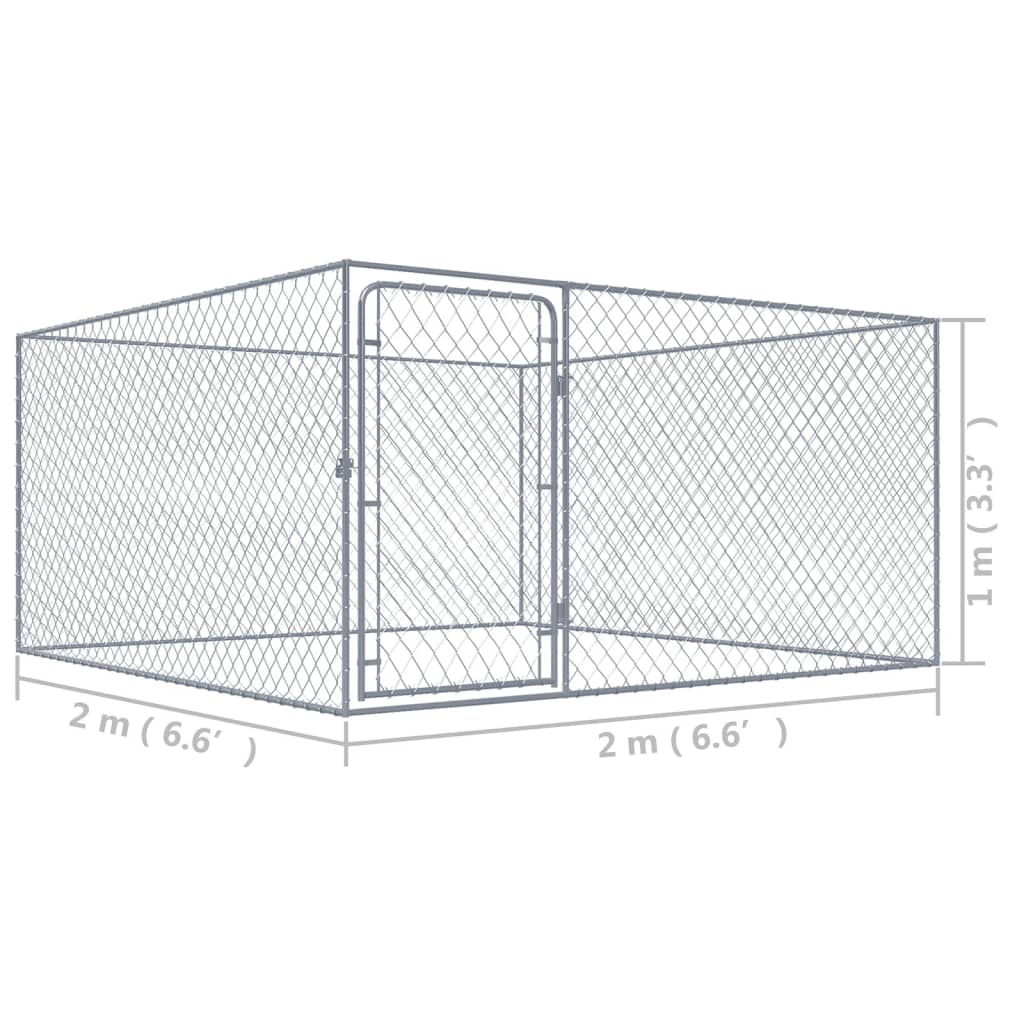Recinto per Cani da Esterno in Acciaio Zincato 2x2x1 m