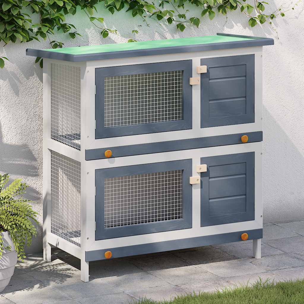 Conigliera per Esterni con 4 Porte Grigia in Legno