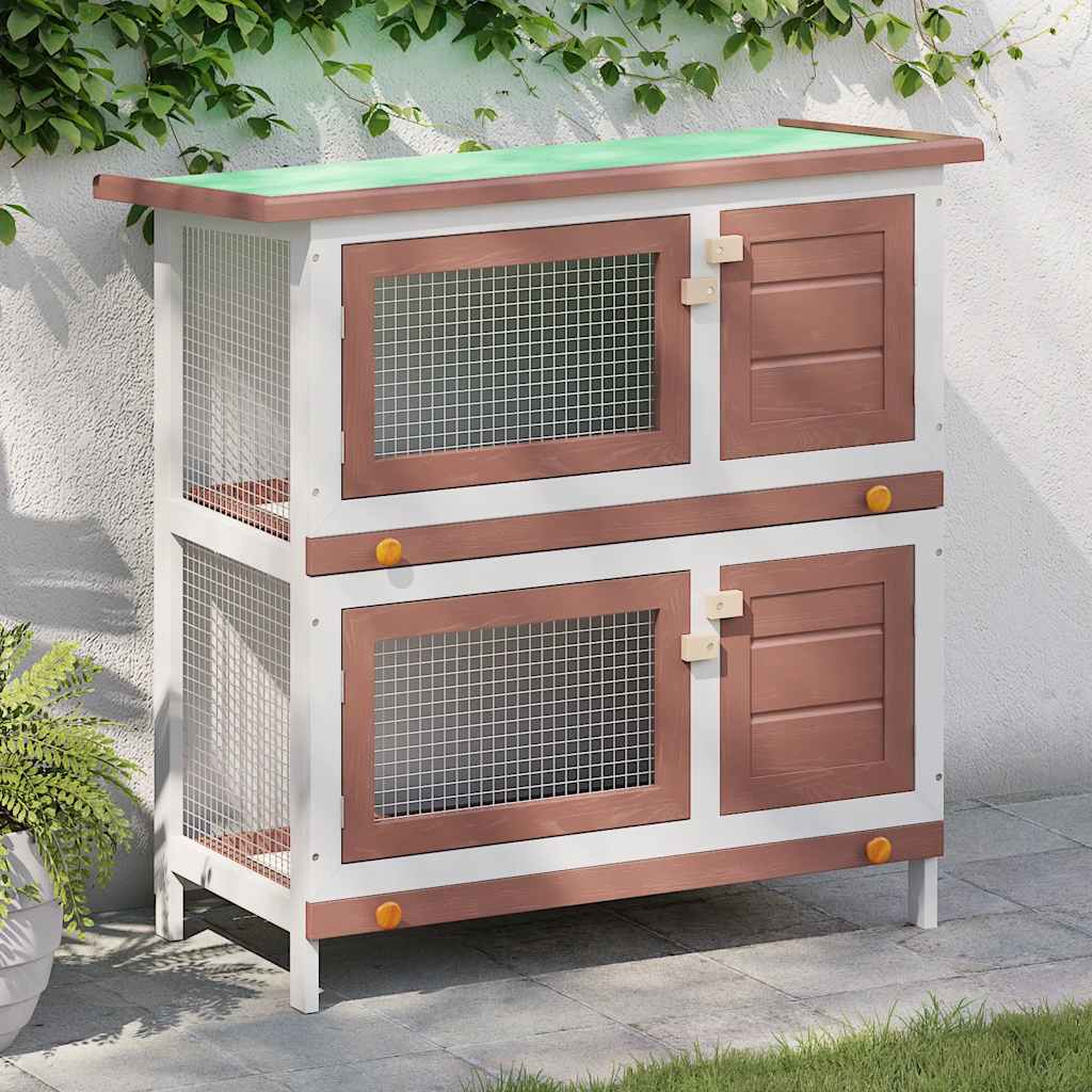 Conigliera per Esterni con 4 Porte Rosso in Legno