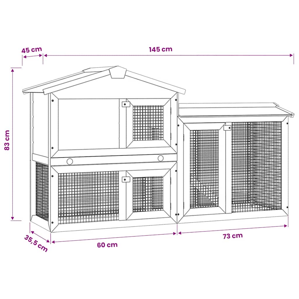 Conigliera per Esterni Grande Marrone Bianca 145x45x84 cm Legno