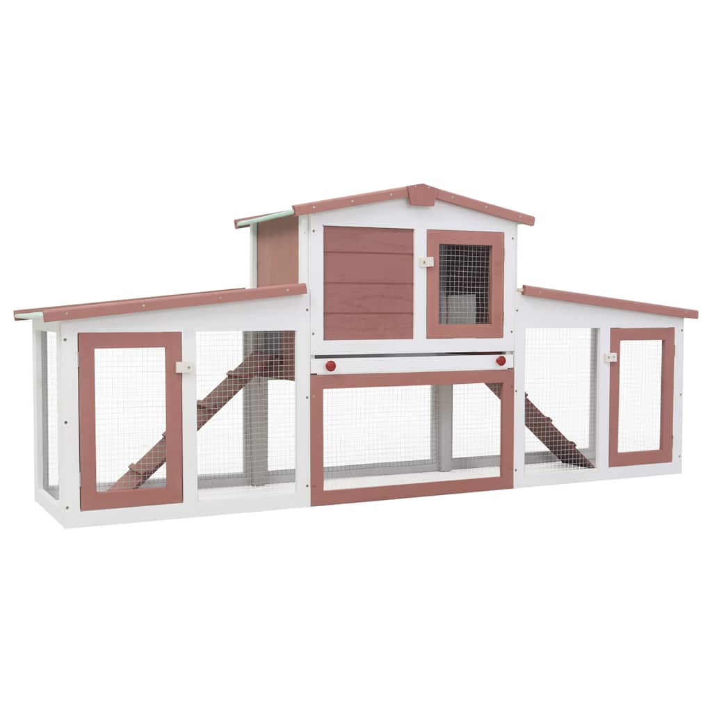 Conigliera per Esterni Grande Marrone Bianca 201x45x85cm Legno