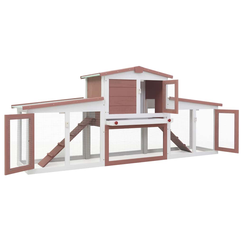 Conigliera per Esterni Grande Marrone Bianca 201x45x85cm Legno