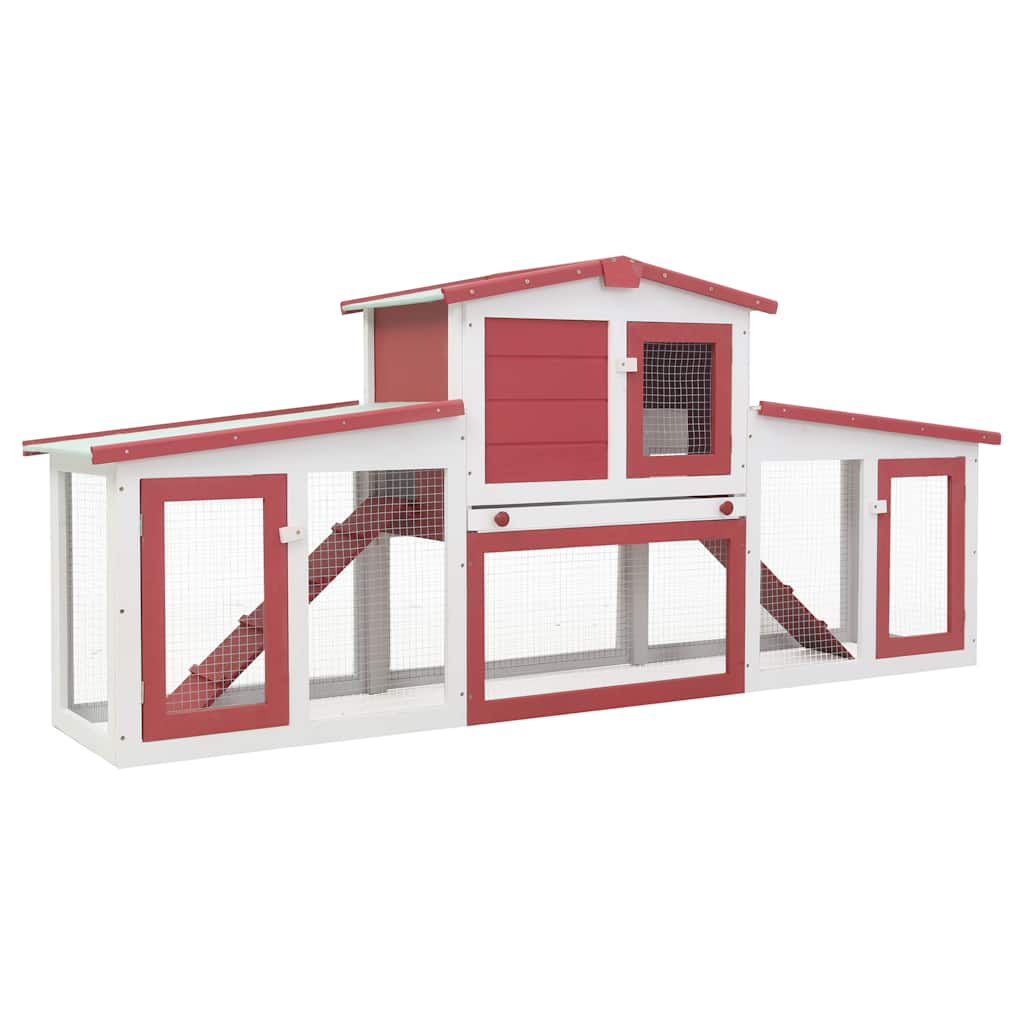 Conigliera per Esterni Grande Rossa e Bianca 201x45x85cm Legno