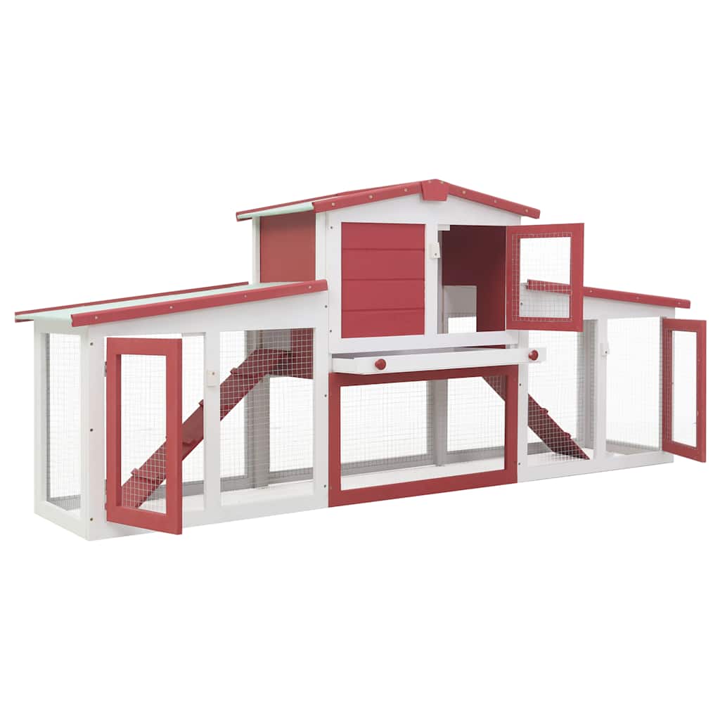 Conigliera per Esterni Grande Rossa e Bianca 201x45x85cm Legno