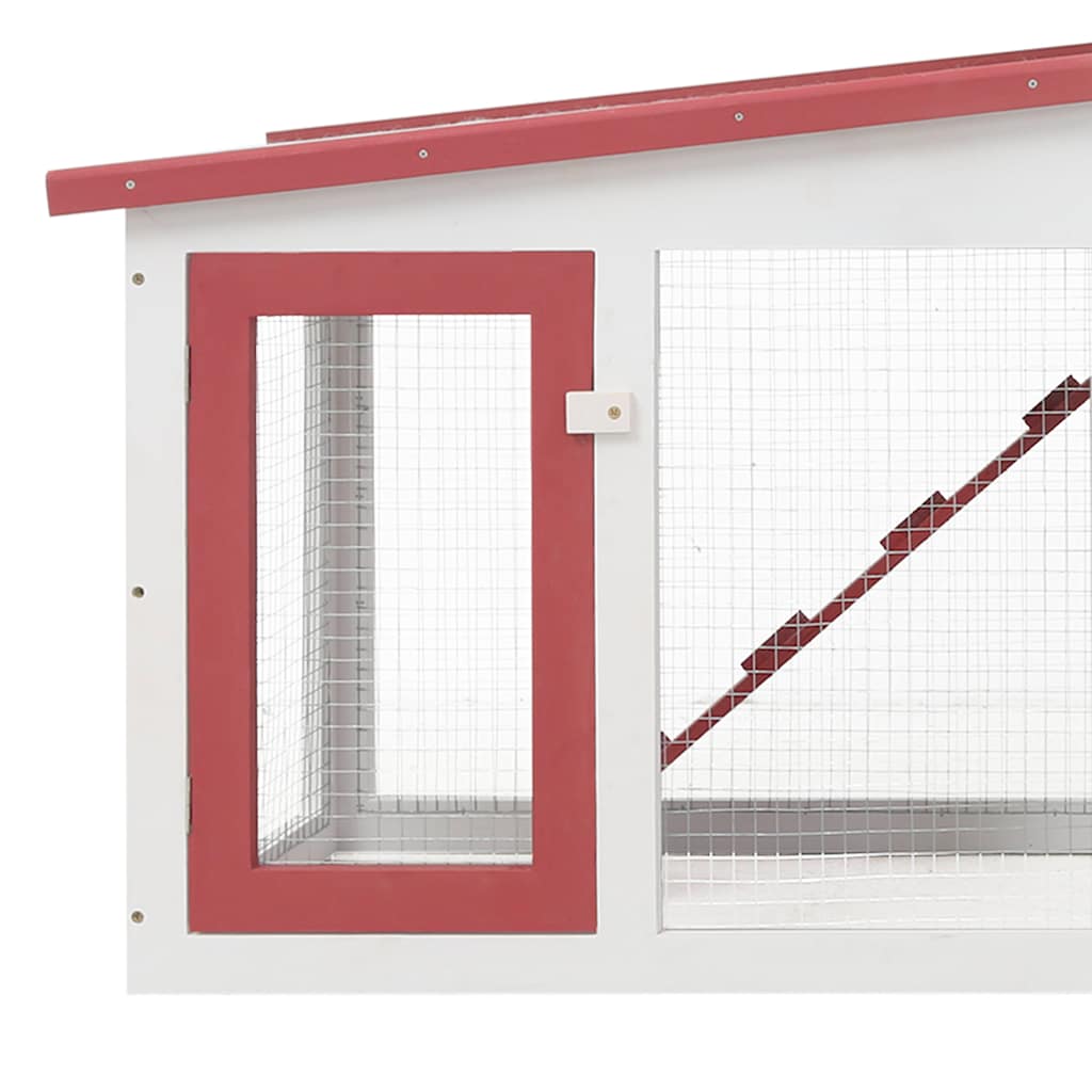 Conigliera per Esterni Grande Rossa e Bianca 201x45x85cm Legno