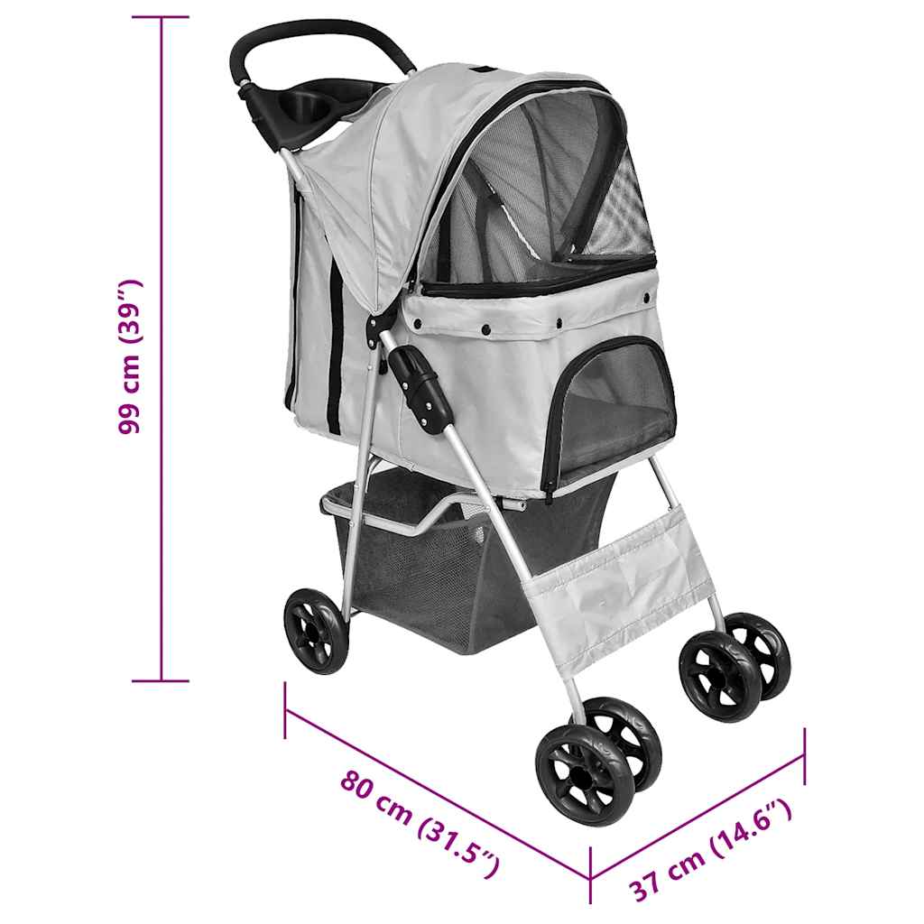 Passeggino per Cani/Gatti Pieghevole Grigio