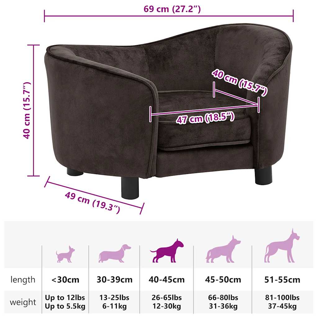 Divano per Cani Marrone 69x49x40 cm in Peluche