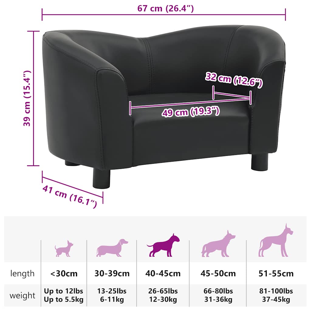 Divano per Cani Nero 67x41x39 cm in Similpelle