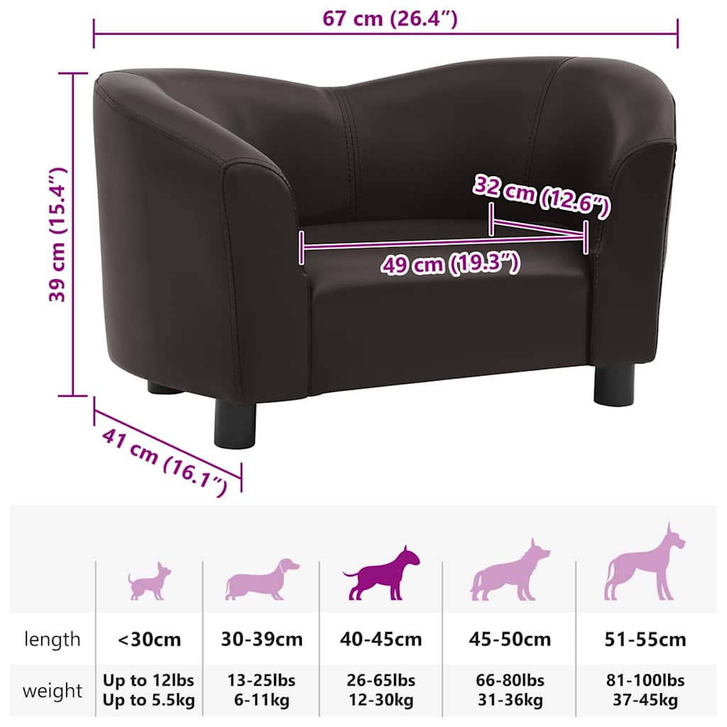 Divano per Cani Marrone 67x41x39 cm in Similpelle