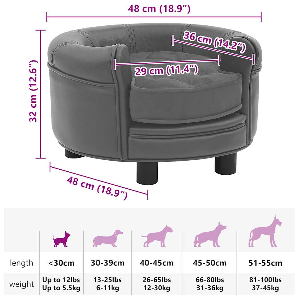 Divano per Cani Grigio 48x48x32 cm in Peluche e Similpelle