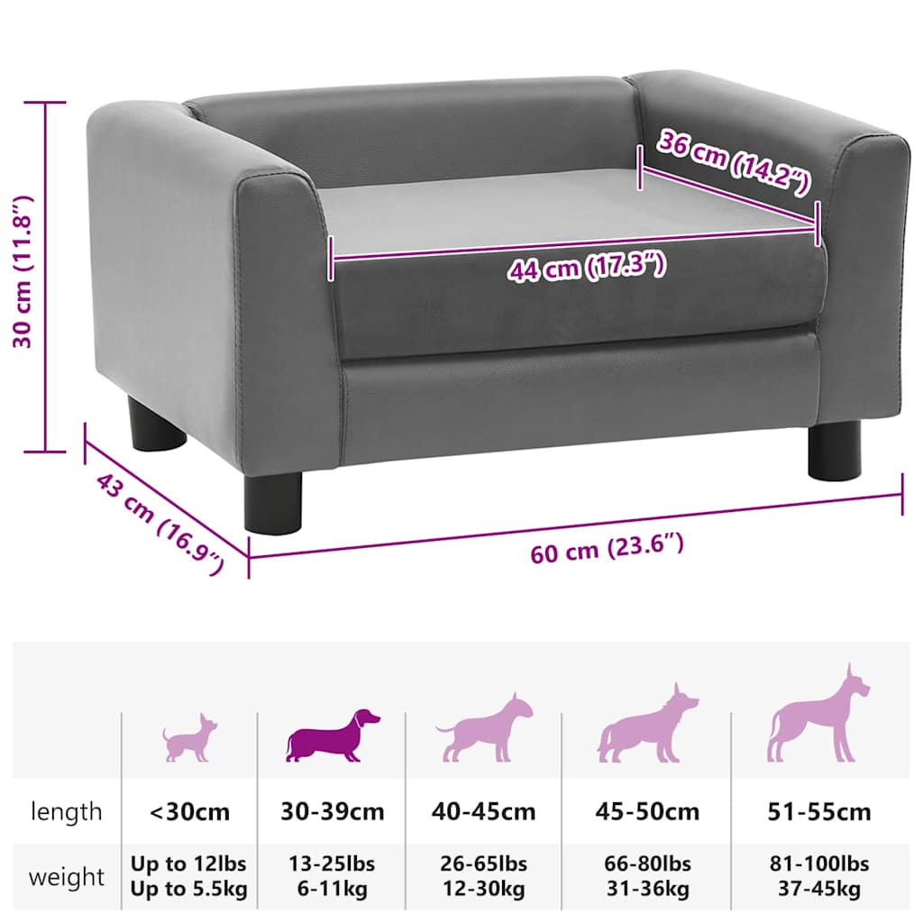 Divano per Cani Grigio 60x43x30 cm in Peluche e Similpelle