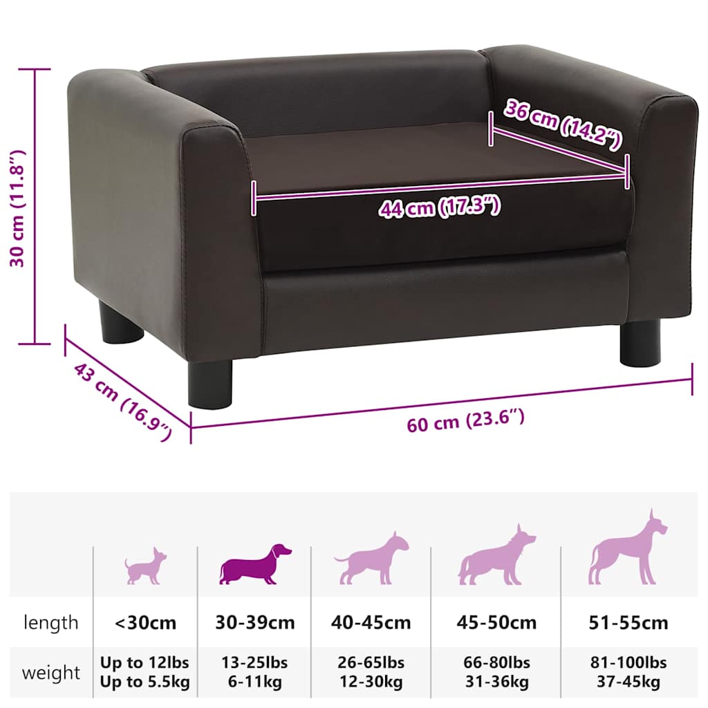 Divano per Cani Marrone 60x43x30 cm in Peluche e Similpelle