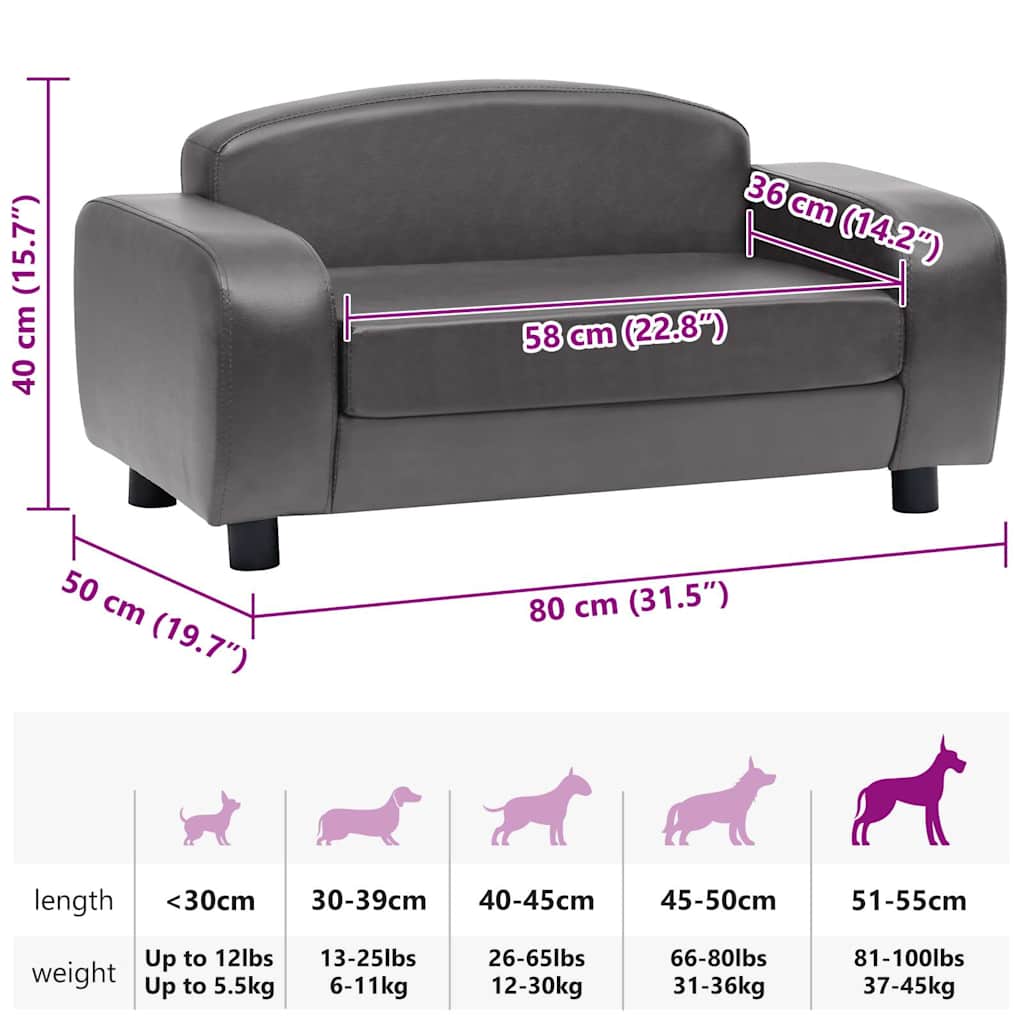Divano per Cani Grigio 80x50x40 cm in Similpelle