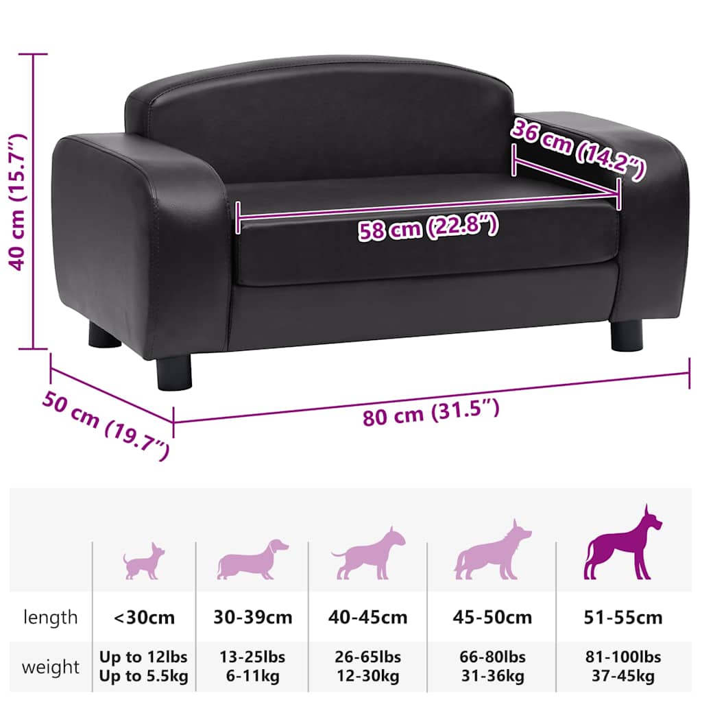 Divano per Cani Nero 80x50x40 cm in Similpelle