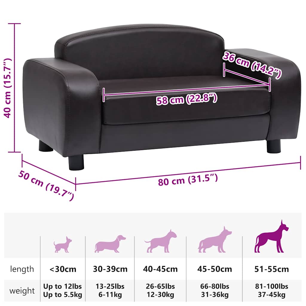 Divano per Cani Marrone 80x50x40 cm in Similpelle