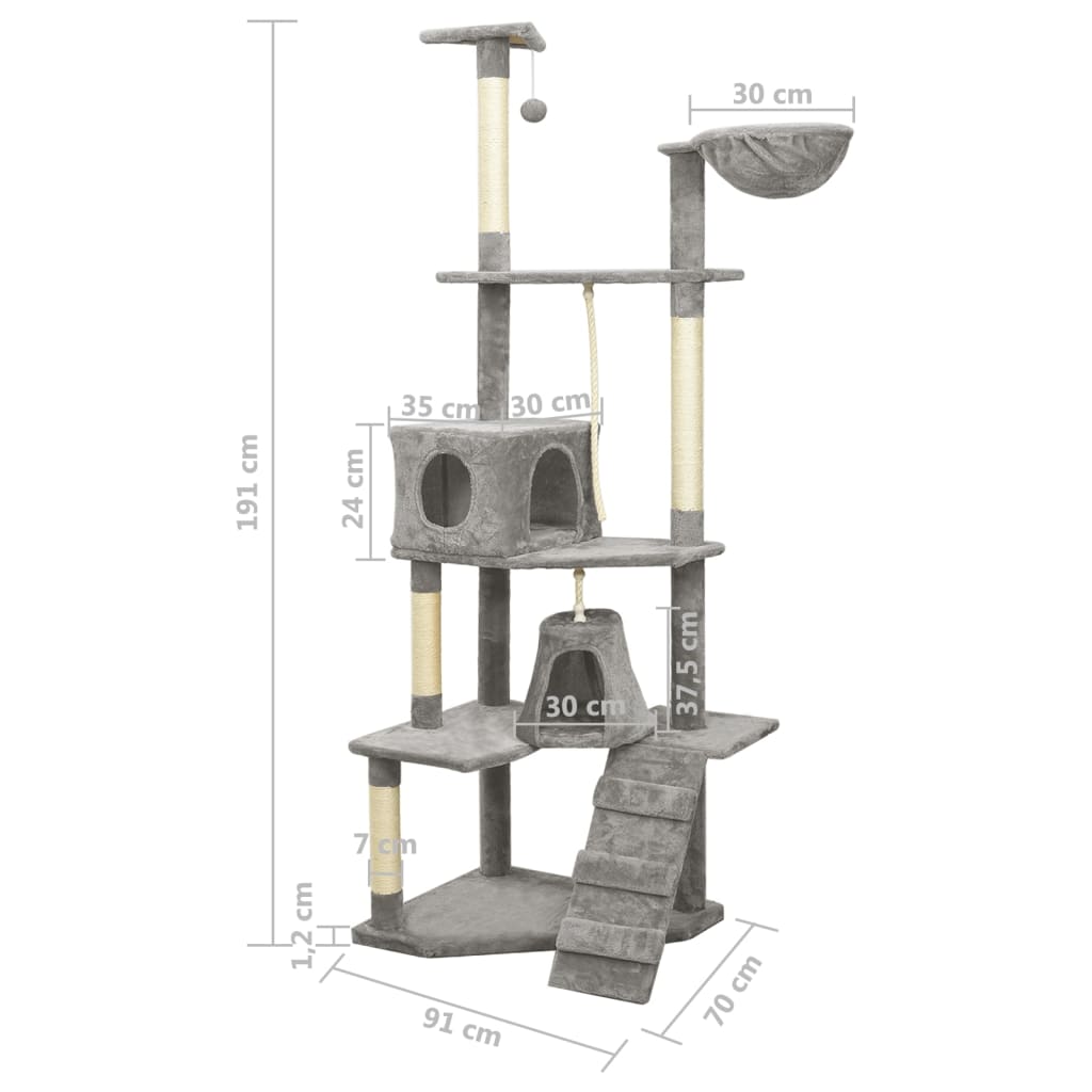Albero per Gatti con Tiragraffi in Sisal Grigio Chiaro 191 cm