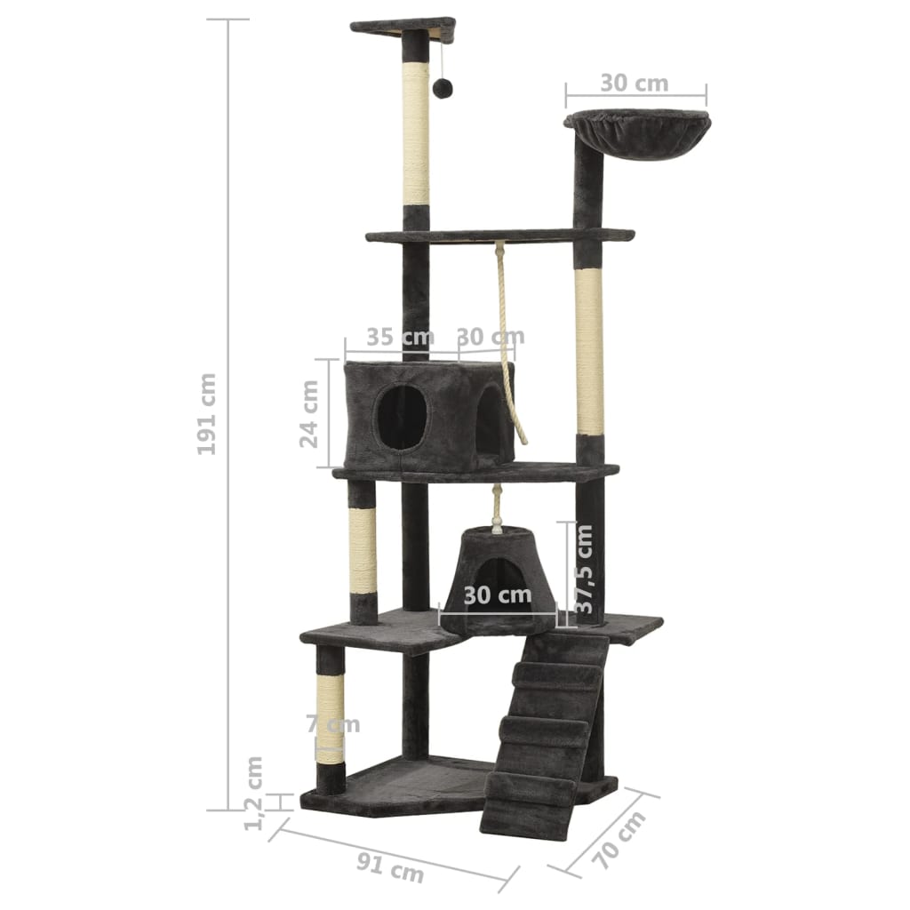 Albero per Gatti con Tiragraffi in Sisal Grigio Scuro 191 cm