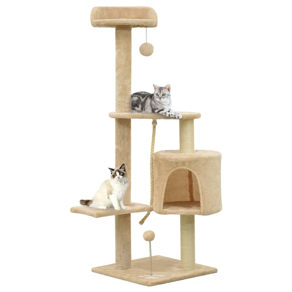Albero per Gatti con Pali Tiragraffi in Sisal Beige 120 cm