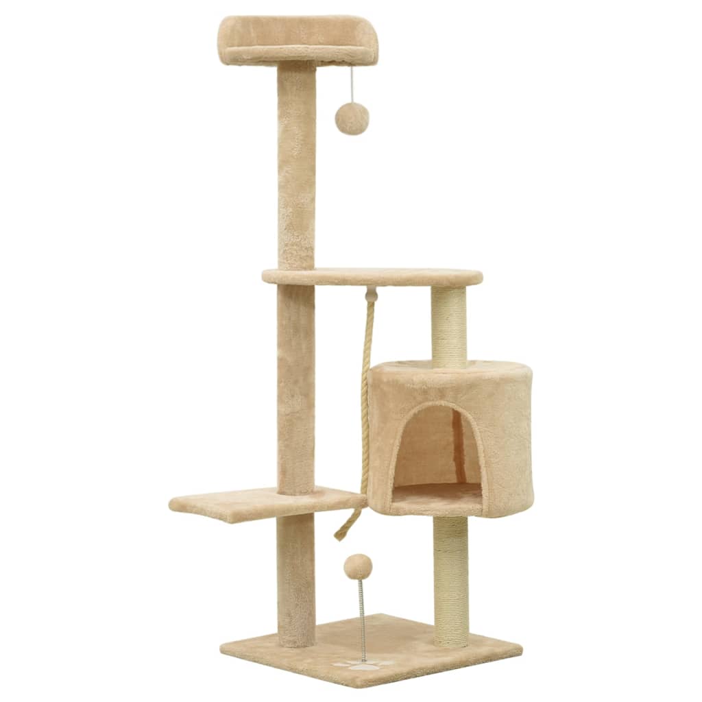 Albero per Gatti con Pali Tiragraffi in Sisal Beige 120 cm