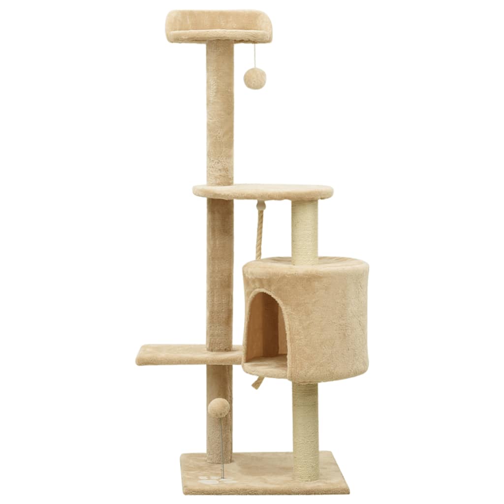 Albero per Gatti con Pali Tiragraffi in Sisal Beige 120 cm