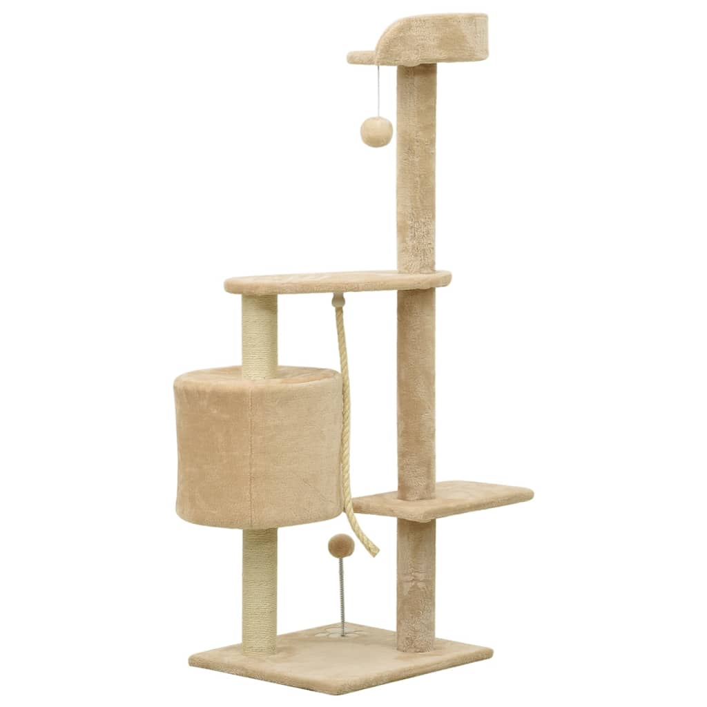 Albero per Gatti con Pali Tiragraffi in Sisal Beige 120 cm
