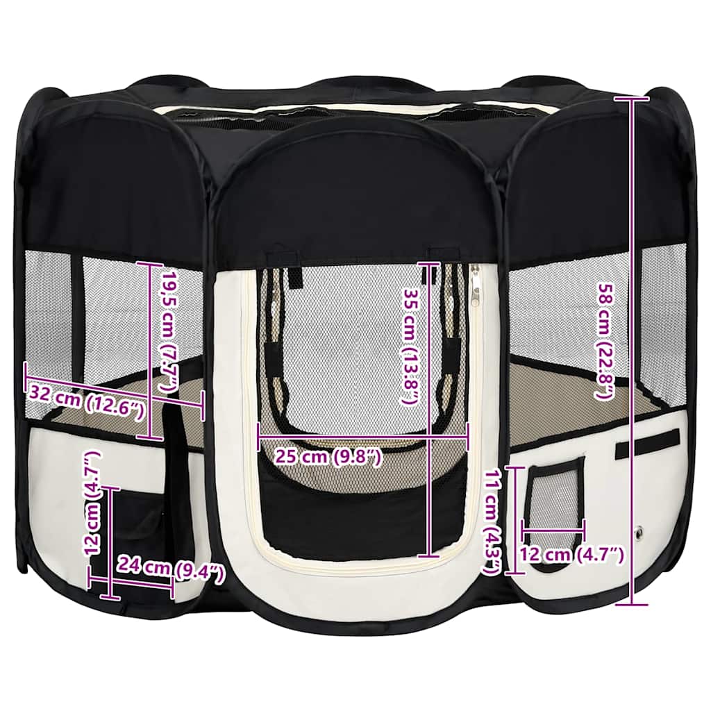 Box per Cani Pieghevole con Borsa Trasporto Nero 90x90x58 cm