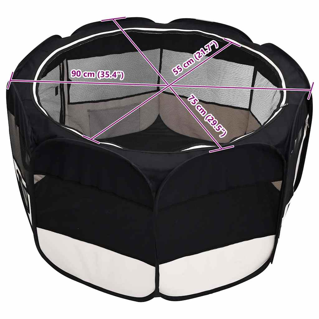 Box per Cani Pieghevole con Borsa Trasporto Nero 90x90x58 cm