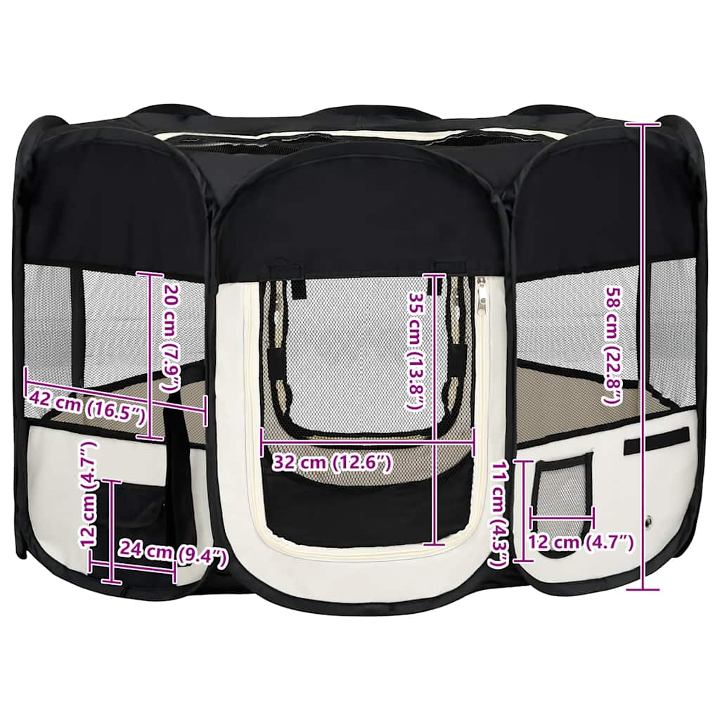 Box per Cani Pieghevole con Borsa Trasporto Nero 110x110x58 cm