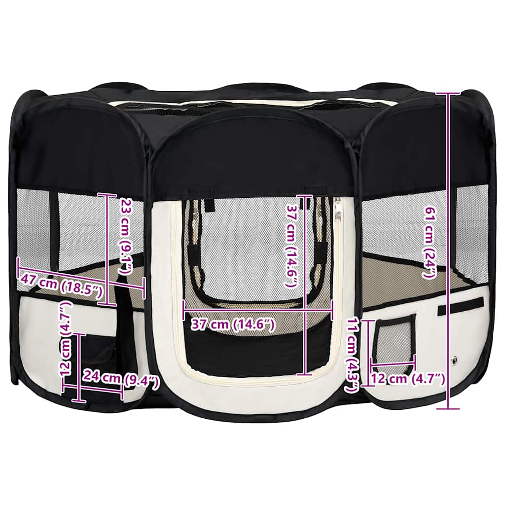 Box per Cani Pieghevole con Borsa Trasporto Nero 125x125x61 cm