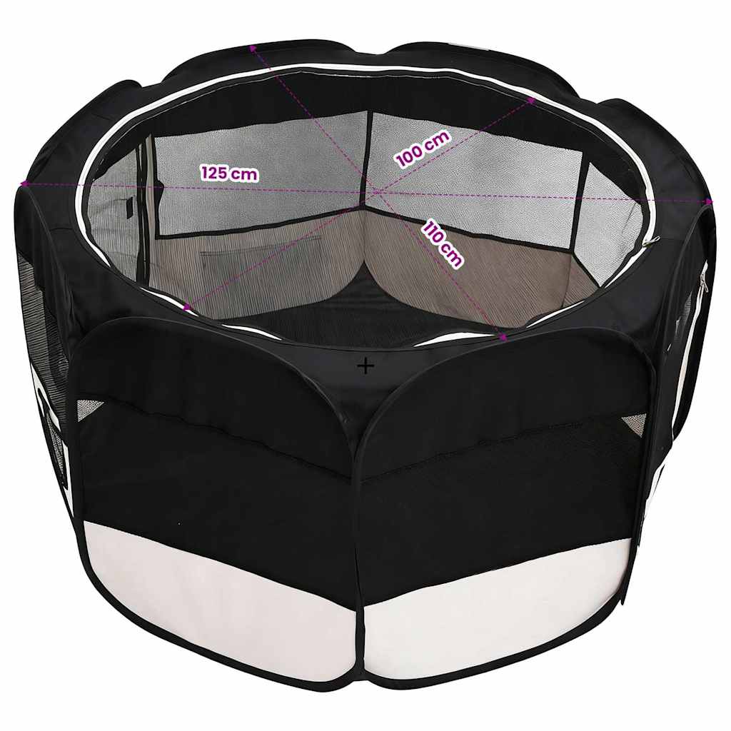 Box per Cani Pieghevole con Borsa Trasporto Nero 125x125x61 cm