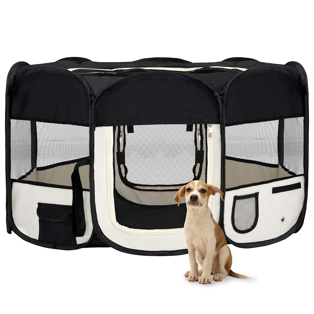 Box per Cani Pieghevole con Borsa Trasporto Nero 145x145x61 cm