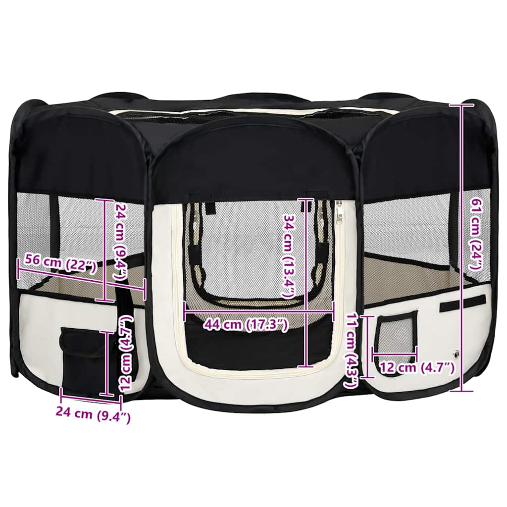 Box per Cani Pieghevole con Borsa Trasporto Nero 145x145x61 cm