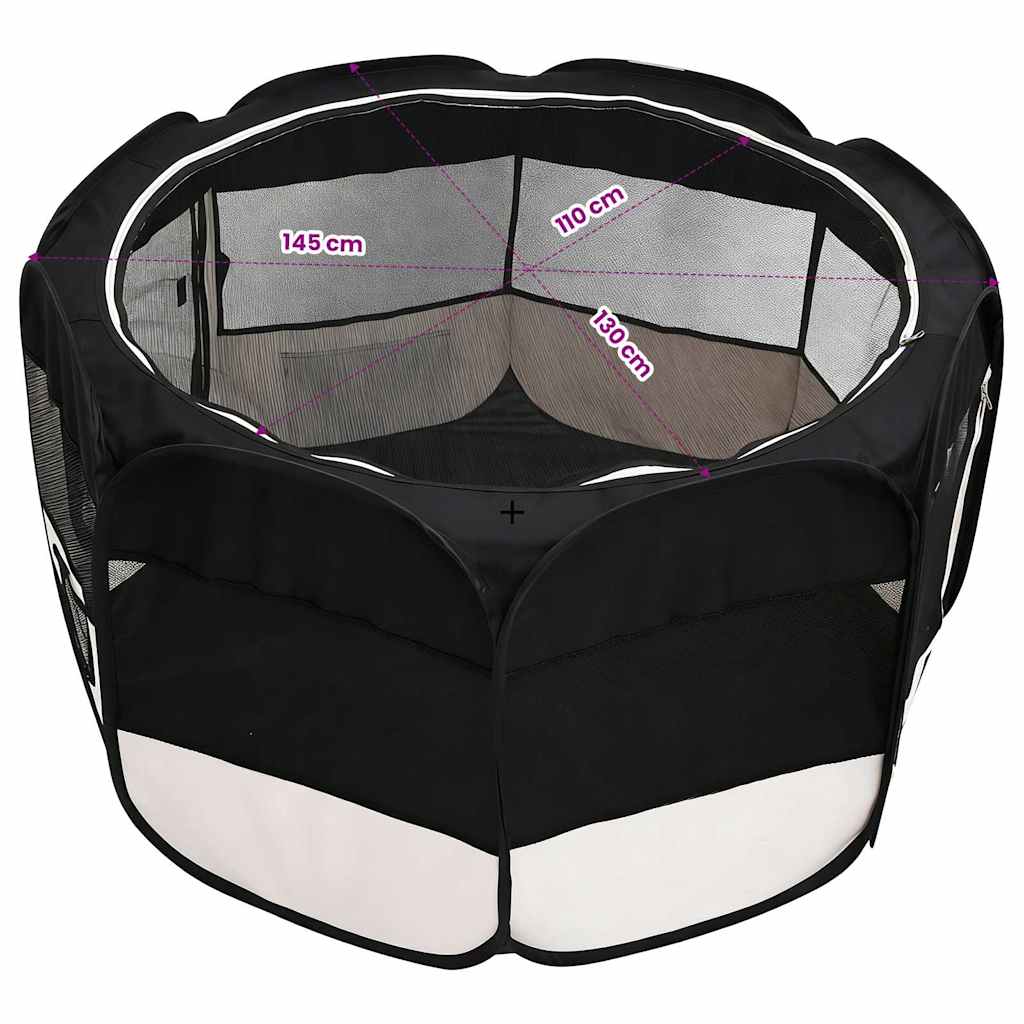 Box per Cani Pieghevole con Borsa Trasporto Nero 145x145x61 cm