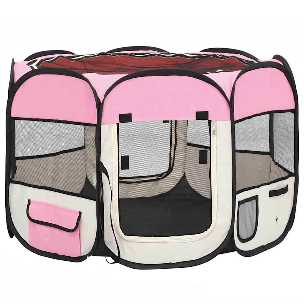 Box per Cani Pieghevole con Borsa Trasporto Rosa 90x90x58 cm