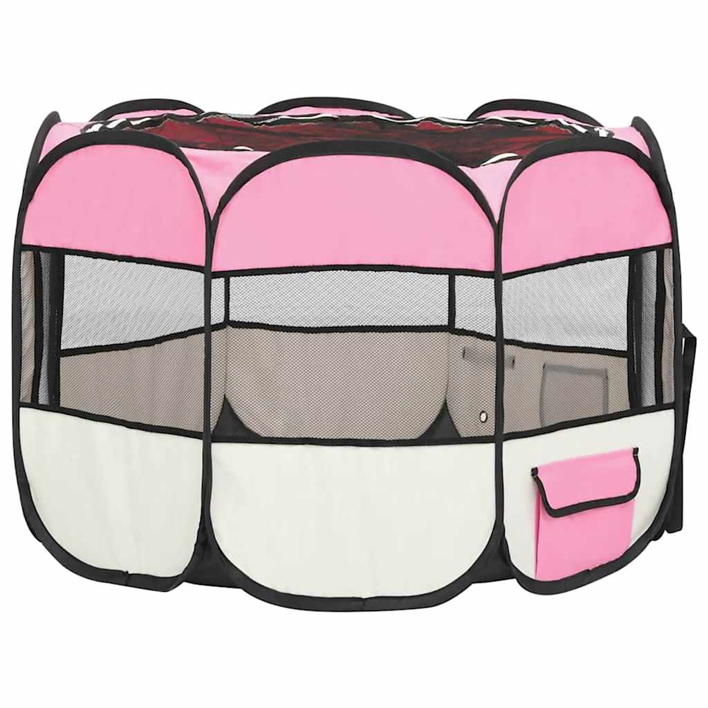 Box per Cani Pieghevole con Borsa Trasporto Rosa 90x90x58 cm