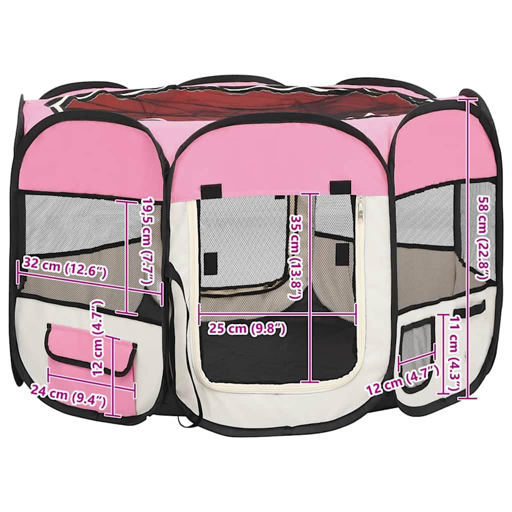 Box per Cani Pieghevole con Borsa Trasporto Rosa 90x90x58 cm
