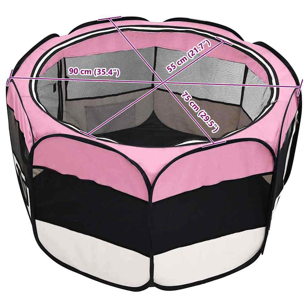 Box per Cani Pieghevole con Borsa Trasporto Rosa 90x90x58 cm