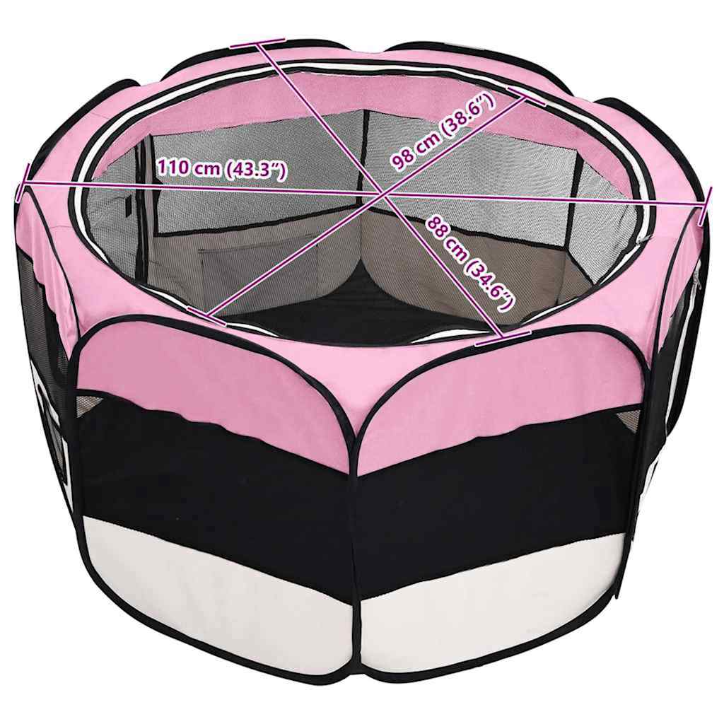 Box per Cani Pieghevole con Borsa Trasporto Rosa 110x110x58 cm