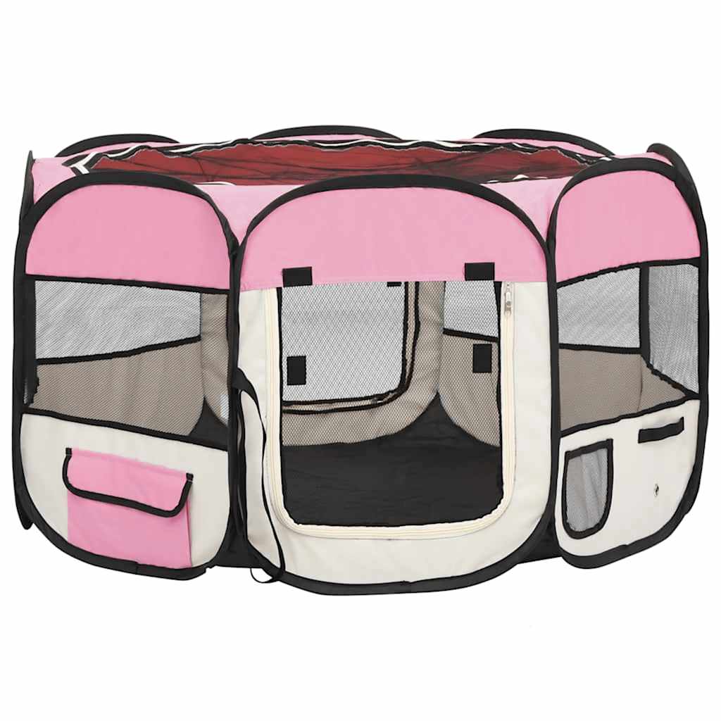 Box per Cani Pieghevole con Borsa Trasporto Rosa 110x110x58 cm