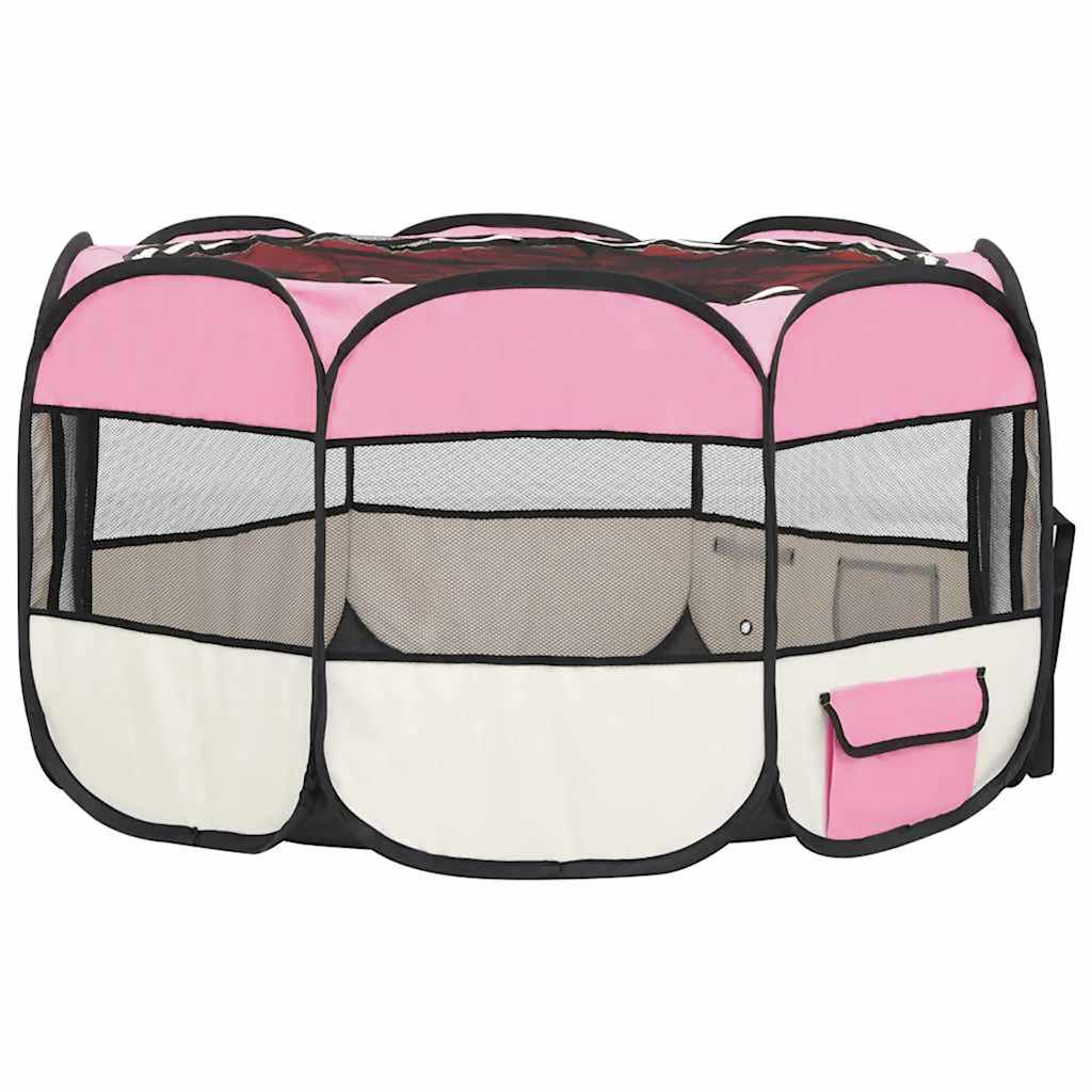 Box per Cani Pieghevole con Borsa Trasporto Rosa 110x110x58 cm
