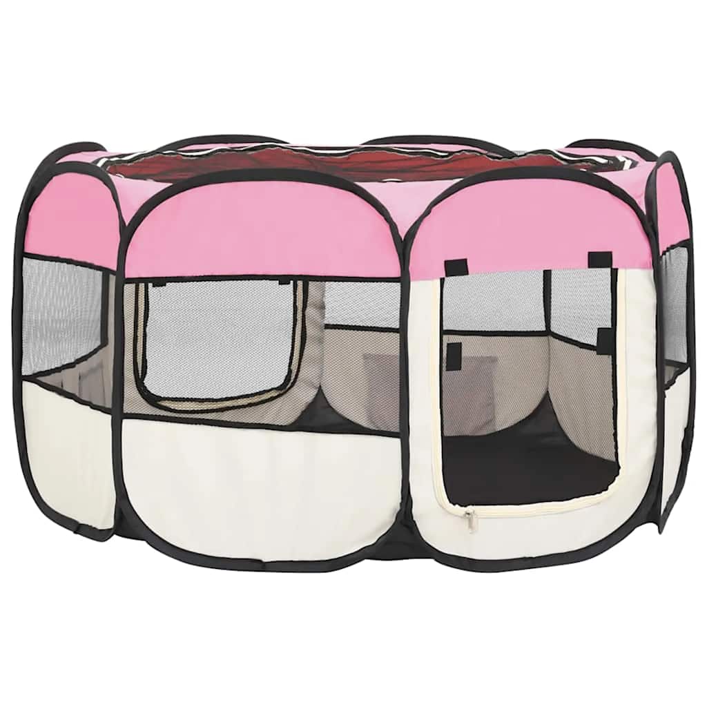 Box per Cani Pieghevole con Borsa Trasporto Rosa 110x110x58 cm