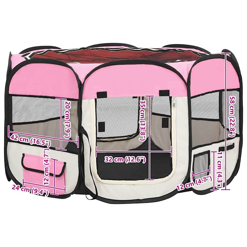 Box per Cani Pieghevole con Borsa Trasporto Rosa 110x110x58 cm