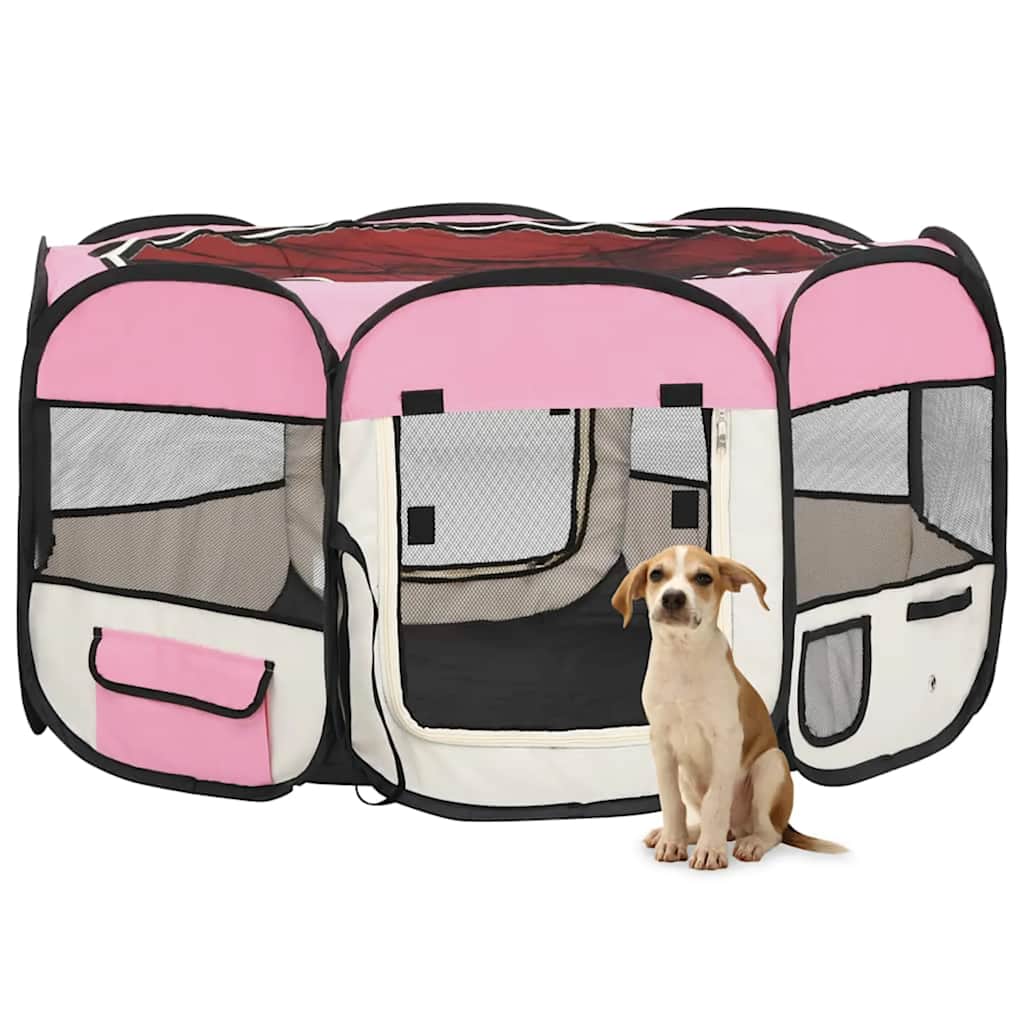 Box per Cani Pieghevole con Borsa Trasporto Rosa 125x125x61 cm