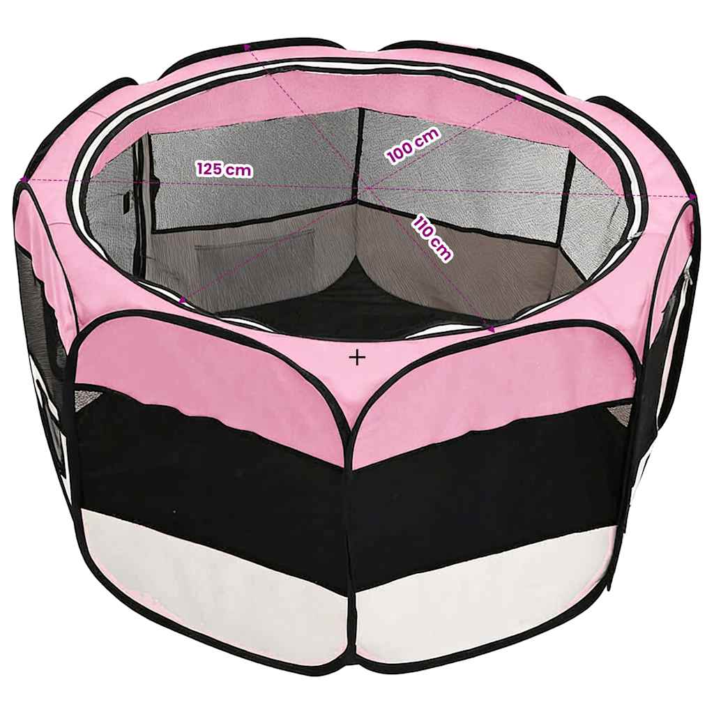 Box per Cani Pieghevole con Borsa Trasporto Rosa 125x125x61 cm