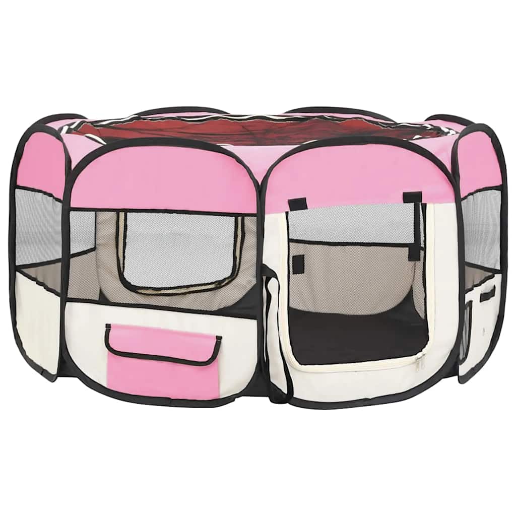 Box per Cani Pieghevole con Borsa Trasporto Rosa 125x125x61 cm