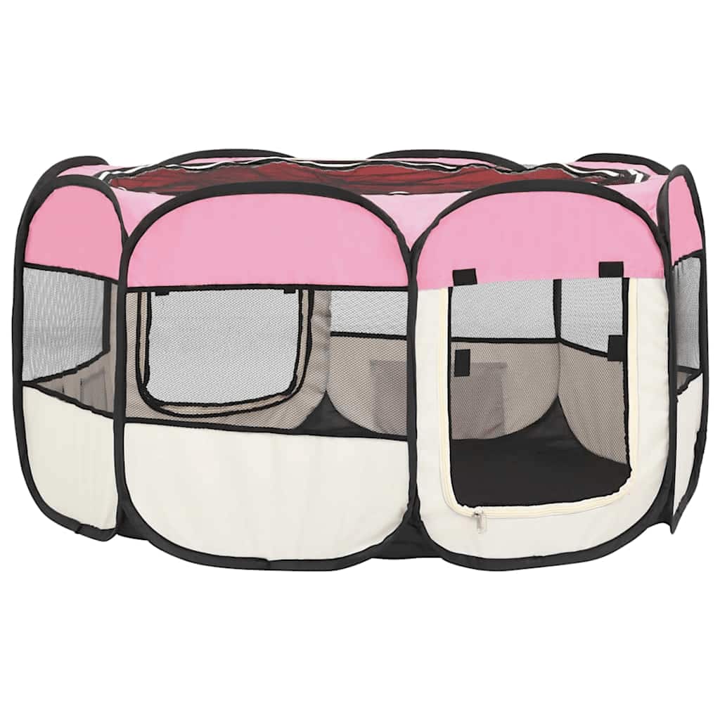 Box per Cani Pieghevole con Borsa Trasporto Rosa 125x125x61 cm